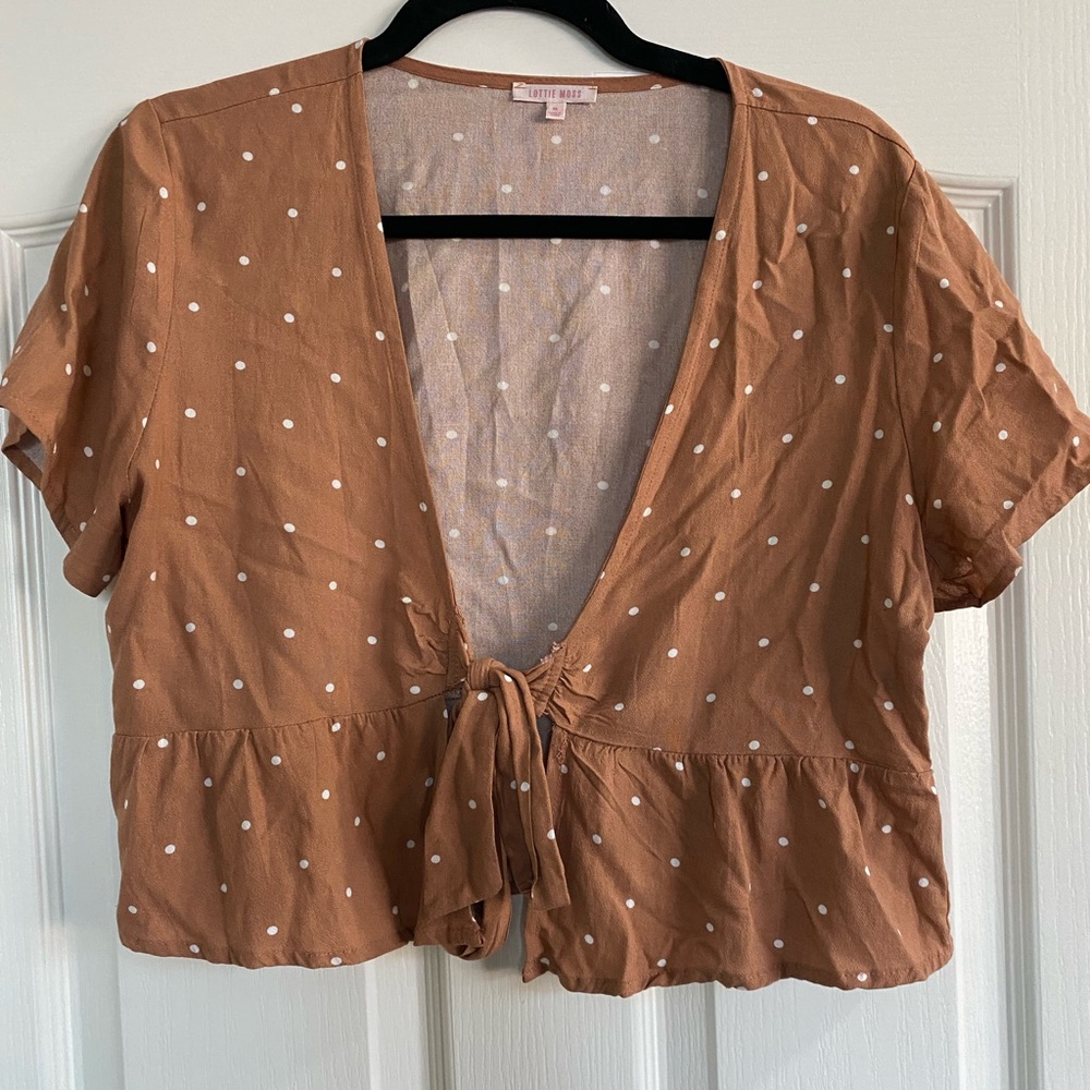 LOTTIE MOSS- front tie brown polka dot blouse - size M